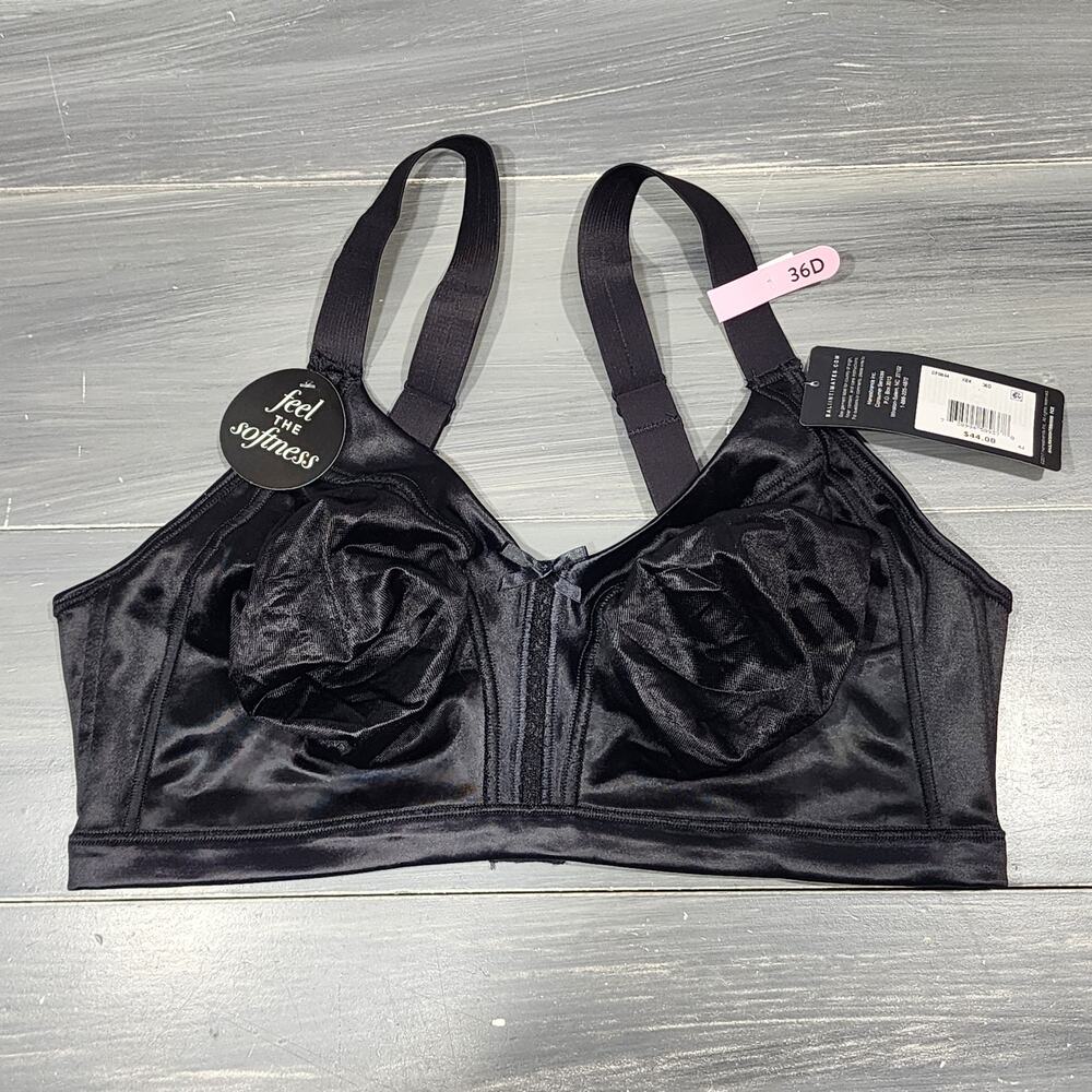 Bali Bra 36D Double Support Back Smoothing Wireless Cool Comfort DF0044 Black
